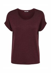 T-shirt bordeaux a maniche corte, realizzato in tessuto morbido, con scollatura rotonda e maniche arrotolate. Texture liscia con cuciture minime.