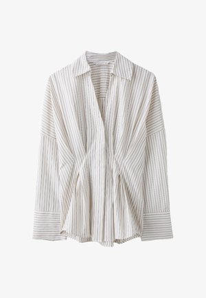 Stradivarius, PLEATED POPLIN SHIRT - Skjortebluser - mottled beige