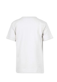 Hvid t-shirt med korte ærmer og rund hals. Fremstillet af blød bomuld med en glat tekstur og ensfarvet design uden mønstre eller grafik.