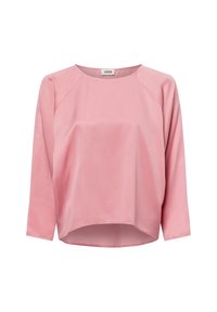 Rozig langemouw blouse met ronde hals en licht gebogen zoom, gemaakt van een gladde stof met een relaxte pasvorm.