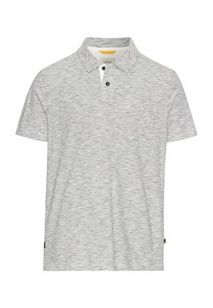 Kortærmet polo skjorte i lys grå med mørke, tynde striber. Har en to-knaps lukning og en enkelt brystlomme. Standard kravedesign.