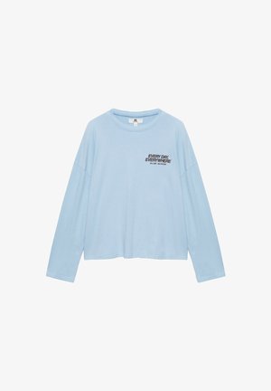 PULL&BEAR, OVERSIZE LONG SLEEVE WITH CONTRAST GRAPHIC - T-SHIRT - T-shirt à manches longues - light blue