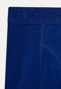 Blå herreundertøy laget av et mykt, elastisk stoff. Har en vevd elastisk midjebånd med "BJÖRN"-logo og flatlock-sømmer for komfort.