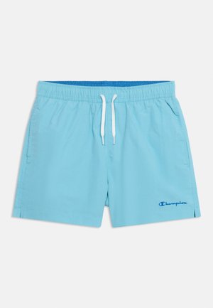 Lichtblauwe heren zwemshort met witte aantrekkoord in de taille en klein Champion-logo op het linkerbeen.