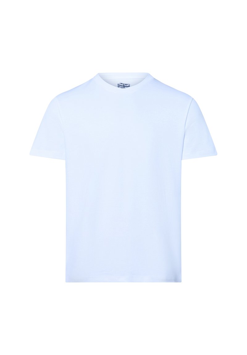 Biała koszulka z krótkim rękawem, z okrągłym dekoltem. Wykonana z gładkiej bawełny, charakteryzująca się minimalistycznym wzornictwem, bez wzorów ani akcentów.