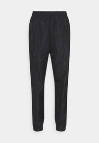 Černé sportovní kalhoty z lehké, hladké látky. Mají elastický pas a zúžené manžety pro přiléhavý vzhled.