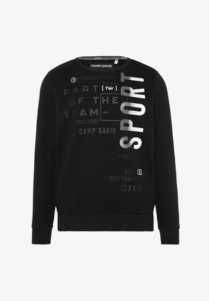 Czarna bluza z okrągłym dekoltem, z grafiką tekstową w kolorze srebrnym i szarym. Wykonana z miękkiego materiału, posiada ściągacze na mankietach i u dołu.