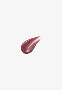Coulée de rouge à lèvres liquide mauve lisse avec réflexion brillante sur fond blanc.