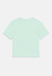 Camiseta corta de color verde menta claro con mangas cortas, hecha de algodón suave, con cuello redondo y diseño liso en la parte posterior.