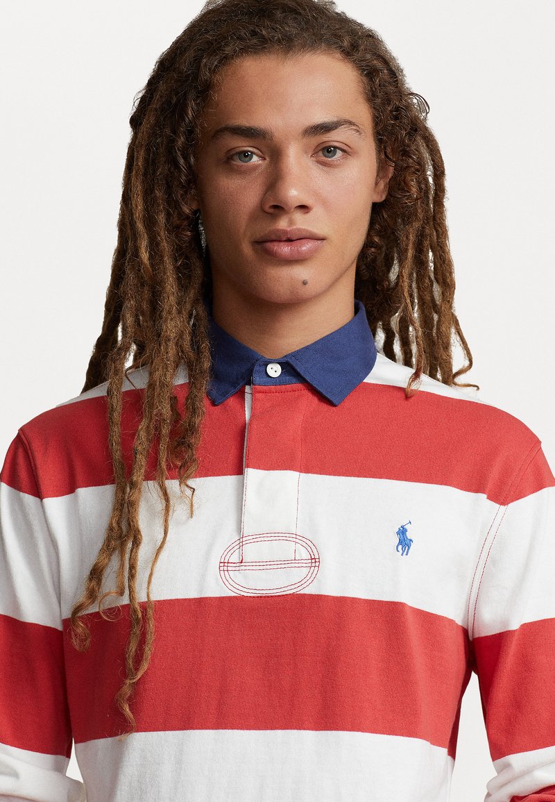 red and white rugby shirt long sleeve