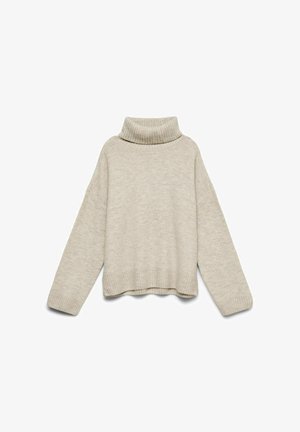 Maglione a collo alto beige con collo e orlo a coste, maniche lunghe e vestibilità comoda. Realizzato in materiale dalla texture morbida.