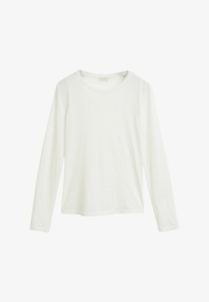 Witte longsleeve shirt van zachte stof met een ronde halslijn en een relaxed fit, zonder patronen of versieringen.