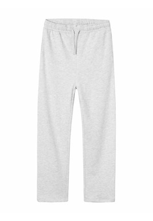 Helle graue Jogginghose aus weichem Material, mit einem elastischen Bund und geradem Schnitt. Keine sichtbaren Muster oder Akzente.