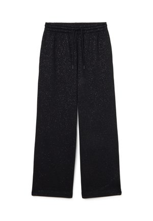 Zwarte sweatpants van zachte stof, met een wijduitlopende pasvorm, een trekkoord in de taille en een subtiel glitterschema.