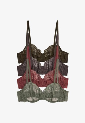THE SET, REGULAR FIT - 4 PACK LIGHT PADDED LACE BALCONY BRA - Balconette BH - berry red chocolate brown khaki