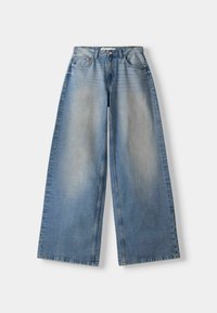 Weite Jeans aus hellblauem Denim. Mit hoher Taille, fünf Taschen-Design und leichter Ausbleichung an den Oberschenkeln und am Rücken.