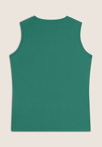 Top senza maniche verde, girocollo, realizzato in morbido tessuto di cotone. Presenta un design pulito e semplice, senza ulteriori accenti o motivi.