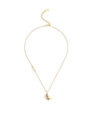 Gouden ketting met een kleine dinosaurusus charm. Het schakeldesign is delicaat, met een verstelbare sluiting voor een goede pasvorm.