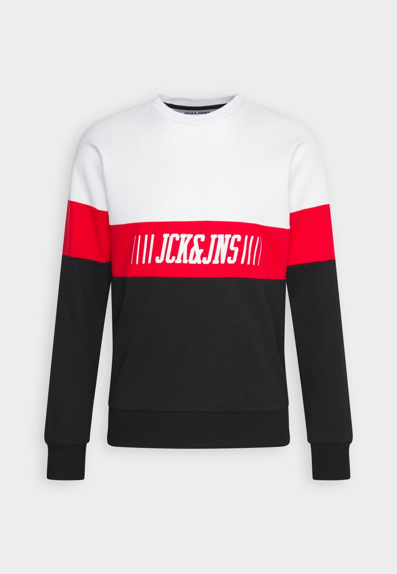 Jack u0026 Jones JJMATEO CREW NECK - Sweatshirt - white detail/black  bottom/blanc - ZALANDO.FR