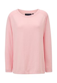 Ljusrosa långärmad topp i mjukt tyg med rund halsringning och ribbat avslut. Har raglanärmar för en avslappnad passform.