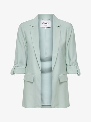 Blazer pour femmes vert clair avec manches retroussées, pattes de boutonnage, deux poches à rabat à l'avant et col cranté.