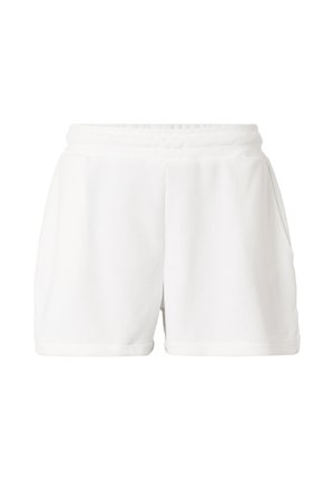 Witte geribbelde stoffen korte broek met elastische tailleband en zijzakken, ontworpen voor casual gebruik.