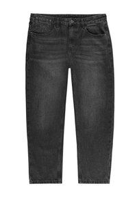 Czarne dżinsy o prostym kroju, pięć kieszeni i delikatne wyblaknięcia. Posiadają zapięcie na guzik oraz szlufki na pasek.