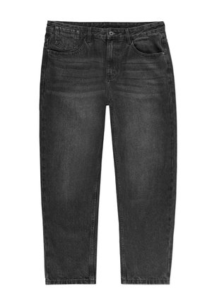 Czarne dżinsy o prostym kroju, pięć kieszeni i delikatne wyblaknięcia. Posiadają zapięcie na guzik oraz szlufki na pasek.