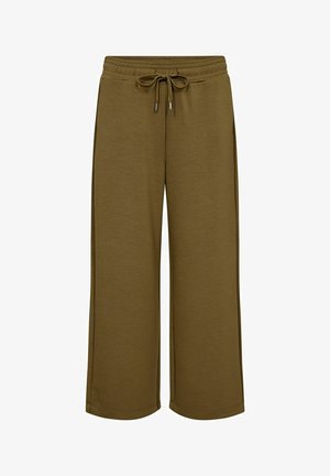 Pantalones de pierna ancha verde oliva hechos de una suave mezcla de algodón. Cuenta con una cintura elástica con cordón y paneles laterales de acento.