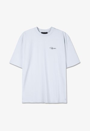 T-shirt de algodão azul claro com mangas curtas, gola redonda e um pequeno logótipo preto "Pygador" no canto superior esquerdo do peito.