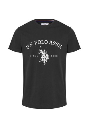 Czarny t-shirt z bawełny z białym logo U.S. Polo Assn. oraz grafiką polo gracza. Klasyczny dekolt okrągły, z krótkim rękawem.