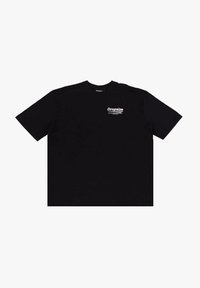 Black cotton t-shirt with short sleeves, featuring a white "Dropsize" logo on the left chest area. Crew neck design, relaxed fit.