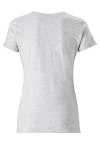 T-shirt en coton gris à manches courtes et col rond. Texture lisse, design uni et forme légèrement cintrée au niveau de la taille.