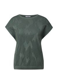 Green knitted short-sleeve top featuring a textured pattern, crew neck, and a relaxed fit. The fabric has a breathable, lightweight quality.