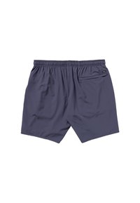 Shorts de bain gris avec une taille élastique, dotés d'une poche arrière unique, fabriqués dans un matériau léger et lisse.