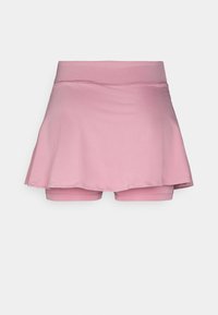 Skort de actividad en rosa con una capa exterior acampanada y fluida, pantalones cortos ajustados por debajo, una cintura elástica y tejido suave y ligero.