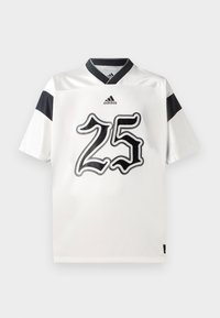 White sports jersey with black accents, featuring the number "25" in a bold graphic design. Made of lightweight fabric, round neck.