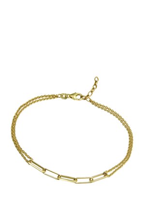 Gold bracelet featuring a dual-chain design with a smooth, linked bar section. The clasp is a lobster claw with an adjustable length extension.
