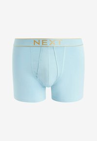 Svetlo modré bavlnené boxerky s elastickým pásom so zlatým vzhľadom a logom "NEXT". Hladká textúra a priliehavý strih.