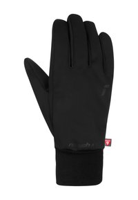 Black gloves made of soft, stretchy material with a form-fitting design. Features a ribbed cuff and minimal branding on the palm.