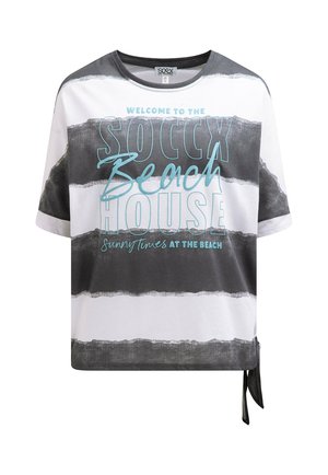 Soccx, SOCCX OVERSIZE T-SHIRT MIT STREIFEN UND SAUMKNOTEN - T-Shirt print - grey bay