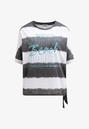 Soccx, SOCCX OVERSIZE T-SHIRT MIT STREIFEN UND SAUMKNOTEN - T-Shirt print - grey bay