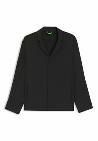 Svart blazer med enstaka knäppning, slag med snitt, långa ärmar och sidofickor. Slät tyg med en minimalistisk design.