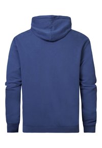 Felpa blu navy con tasca frontale a marsupio, maniche lunghe e cappuccio con cordino. Realizzata in tessuto morbido e dalla trama piacevole.