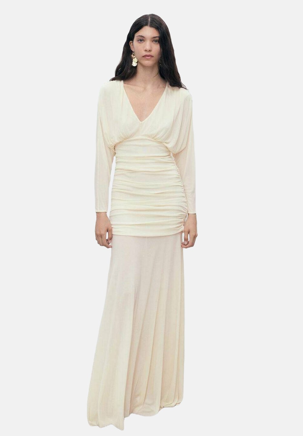 white christmas dresses Mango Pine Overlap Side Slit Maxi Dress in Light Cream main image 1