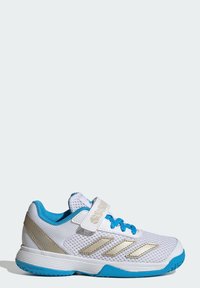 Valge spordijalats võrgust pealiskattega, siniste aktsentide ja kuldse viimistlusega. Omab pehmendusega keelt ja takjakinnitusega rihma kindlaks istuvuse tagamiseks.