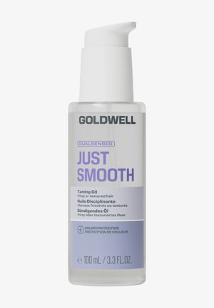 Fles Goldwell Dualsenses Just Smooth temmende olie voor kroezend of gestructureerd haar met kleurbehoud, 100 ml pompfles.