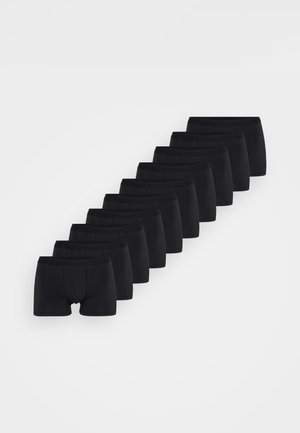 Sorte boxer-shorts lavet af blødt stof, med en tætsiddende design og elastisk talje. Sæt af ti præsenteret i en række.