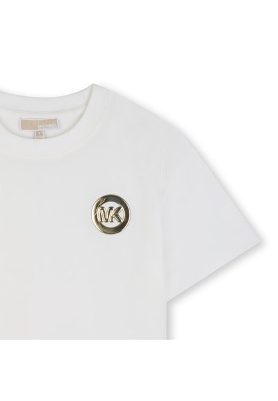 Λευκό T-shirt με κοντά μανίκια και στρογγυλή λαιμόκοψη, με μικρό χρυσό στρογγυλό λογότυπο Michael Kors στο αριστερό στήθος.