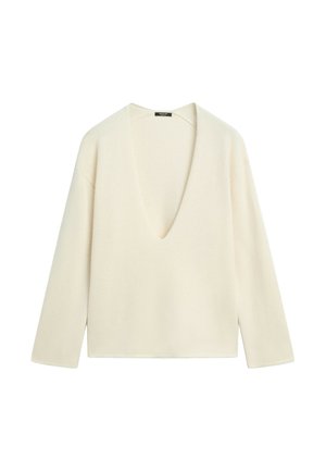 Massimo Dutti, LONG-LINE KNIT SWEATER WITH NECKLINE DETAIL - Jumper - off-white